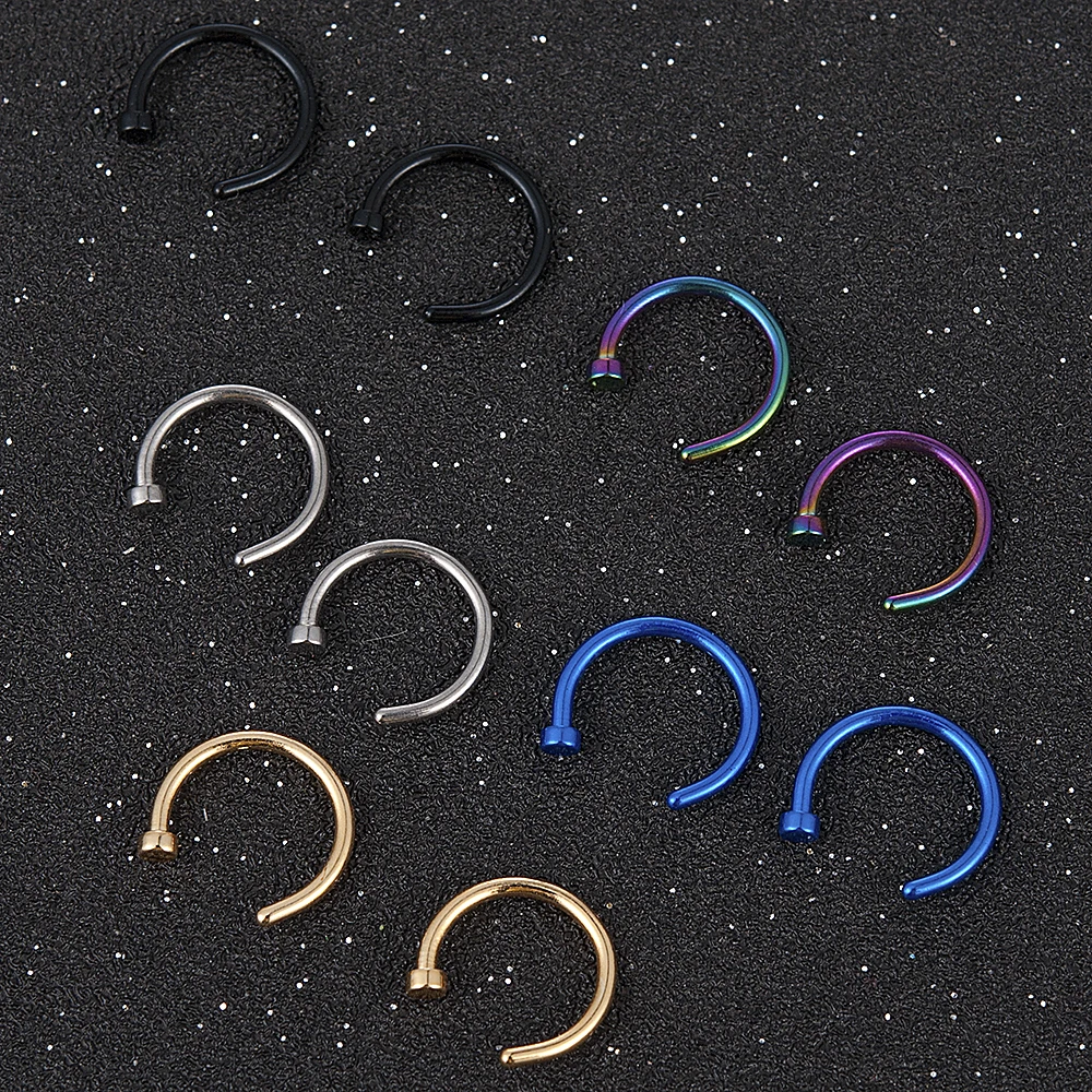 

2pcs Hot Stainless Steel Nose Open Hoop Ring Earring Body Piercing Jewelry 4Color Silver Black Gold Nose Rings nose stud