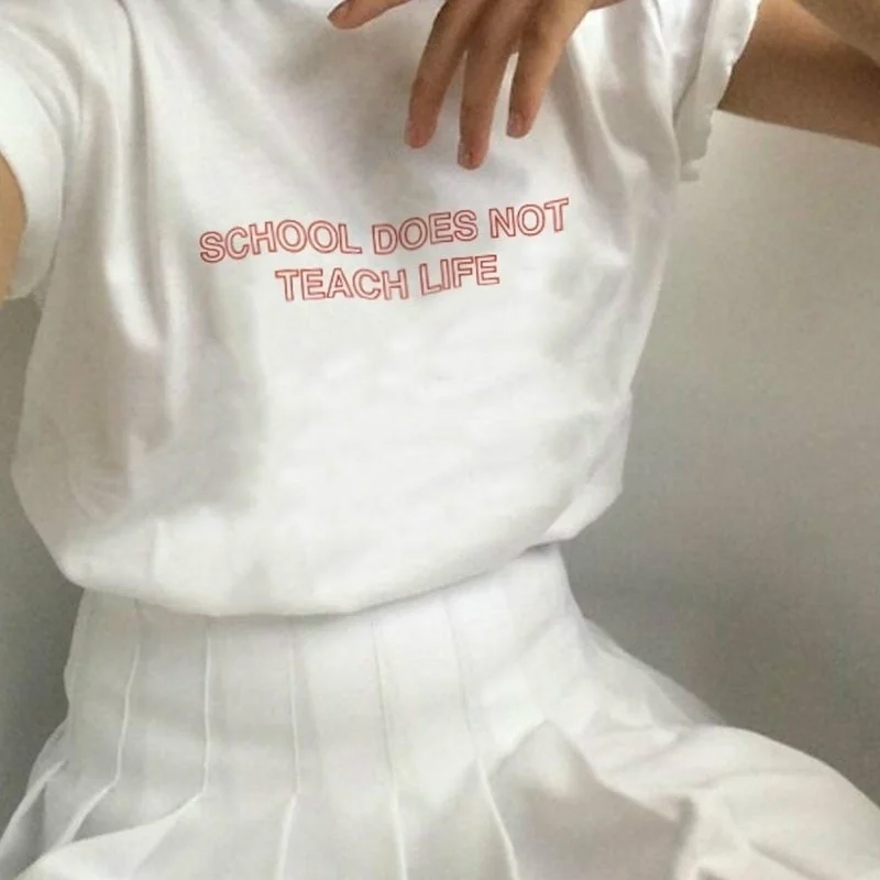 Kuakuayu HJN School не учит жизнь красная футболка с надписью Повседневная Свободная футболка Женские Графические футболки подростковые Топы Harajuku