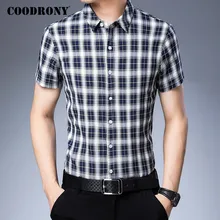 COODRONY Men Shirt Spring Summer Short Sleeve Business Casual Shirts Mens Clothes Fashion Plaid Cotton Camisa Masculina C6015S