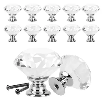 Crystal Glass Door Handles For Cabinet Diamond Shape Drawer Cabinet Kitchen Design Pull Handles Door Fittings Screw Handle Z6H9