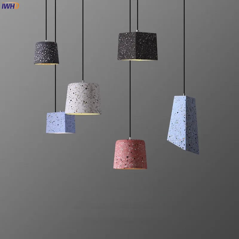 

IWHD Nordic Cement Modern Pendant Lamp Home Indoor Lighting Fixtures Dinning Room Cafe 2021 New Style Little LED Pendant Lights