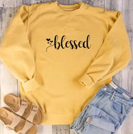 gold tee black text Blessed сердце толстовка с рисунком забавная стильная вера Иисуса пуловер гранж уличная хлопковая одежда стринги джемпер Библейский стих наряды - Цвет: gold tee black text