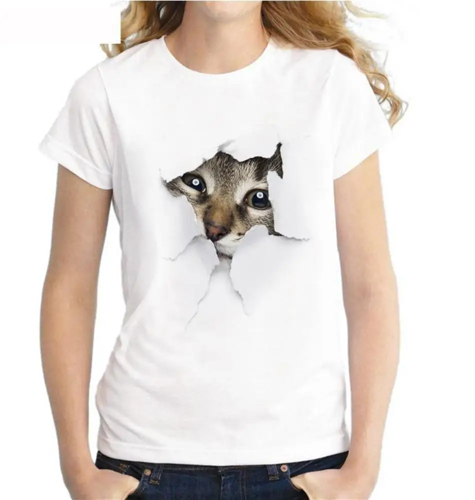 women 3D cute cat print T-shirt Tops Tee Summer Female T shirt Girls Short Sleeve T shirt For Women Clothing - Цвет: 1