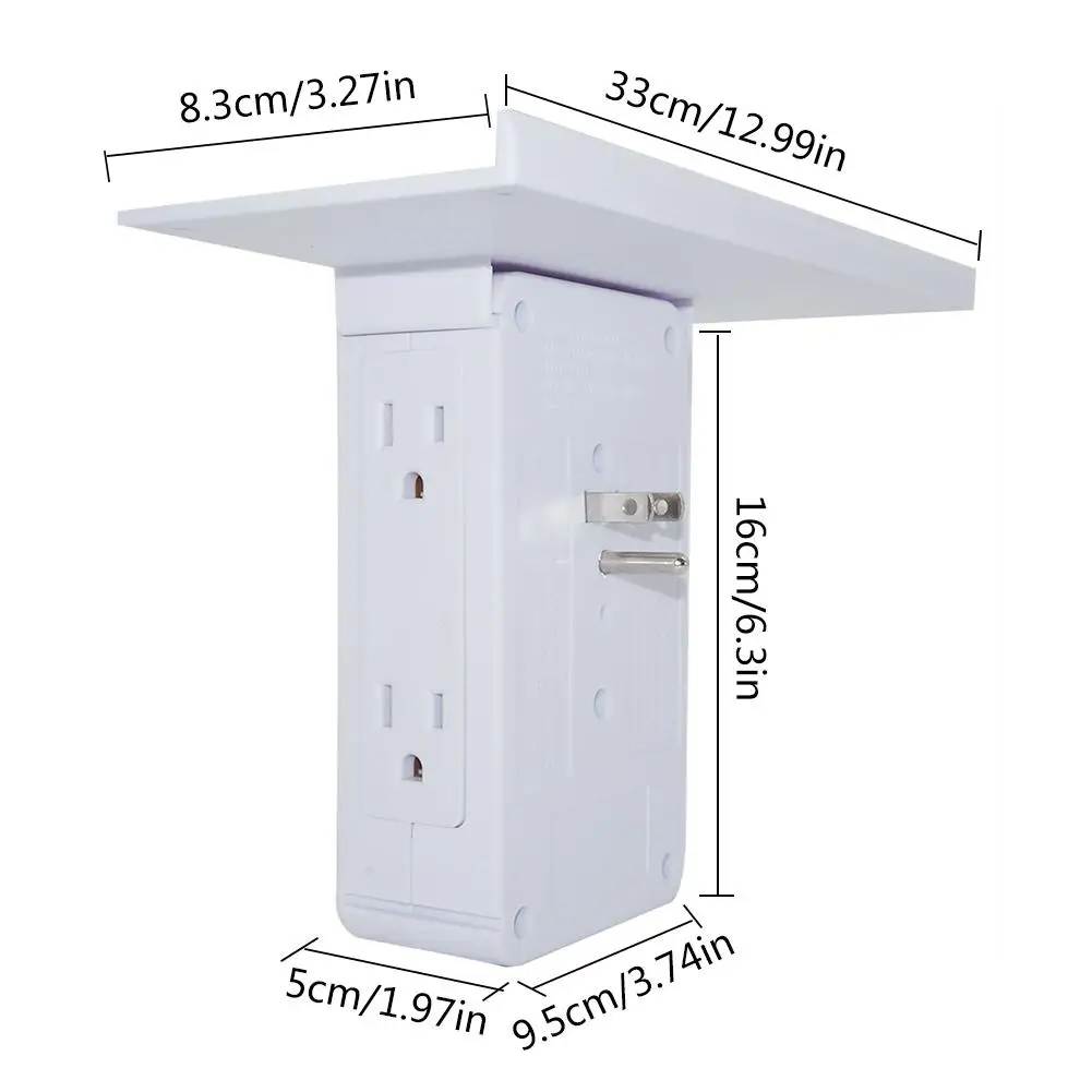 Розетка с переключателем, полка для розетки, 6 экстендеров электрической розетки, 2 порта usb для зарядки, съемная встроенная полка для штепсельной вилки США