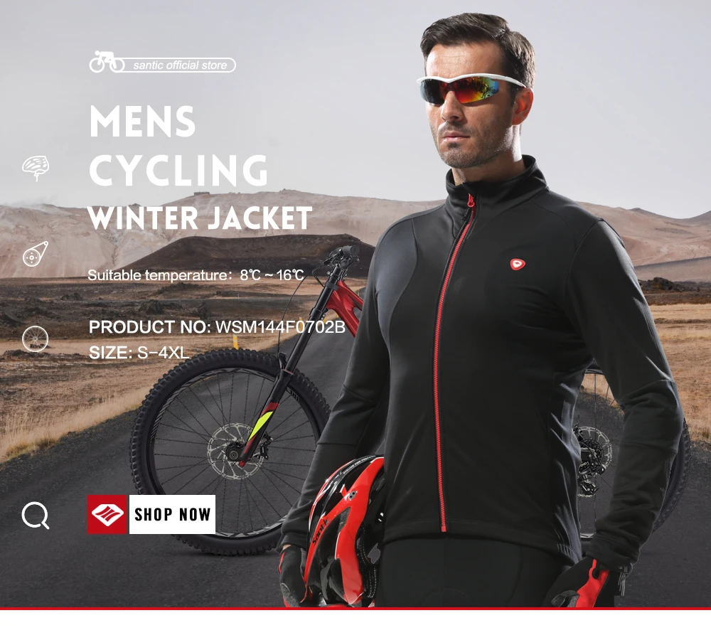 Santic куртки для велоспорта, зимняя теплая одежда для велоспорта, тепловое ветрозащитное спортивное пальто для горного велосипеда, велосипедная одежда из трикотажа WSM144F0702