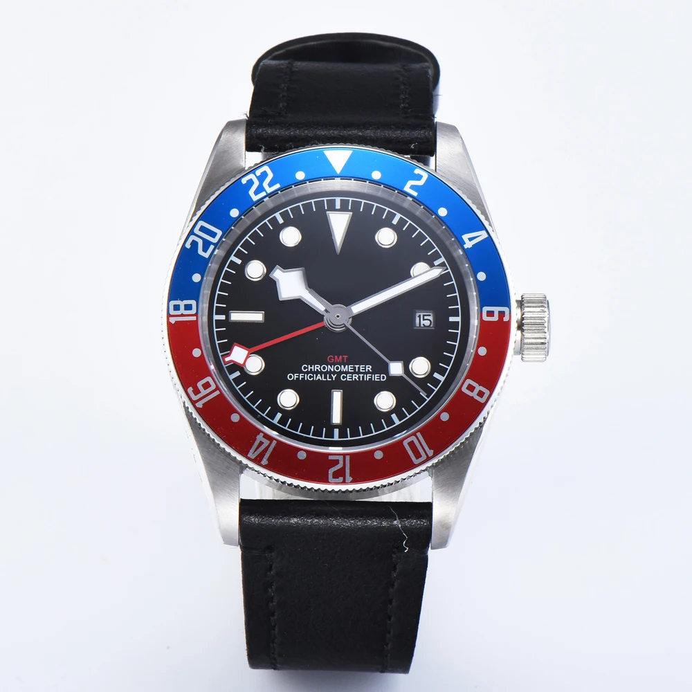 

Sterile dial Watch 41MM Mechanical wristwatches men Watch GMT Men Automatic self-wind Military Sport calendar Clock Leather