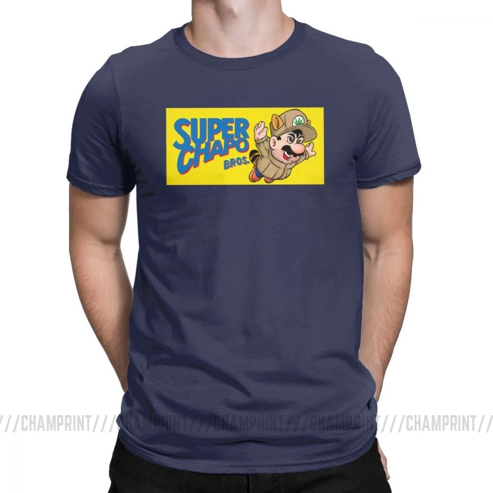 Super Chapo Bros, мужские футболки, Супер Марио, крутая футболка, короткий рукав, вырез лодочкой, хлопковая футболка размера плюс, одежда - Цвет: Тёмно-синий