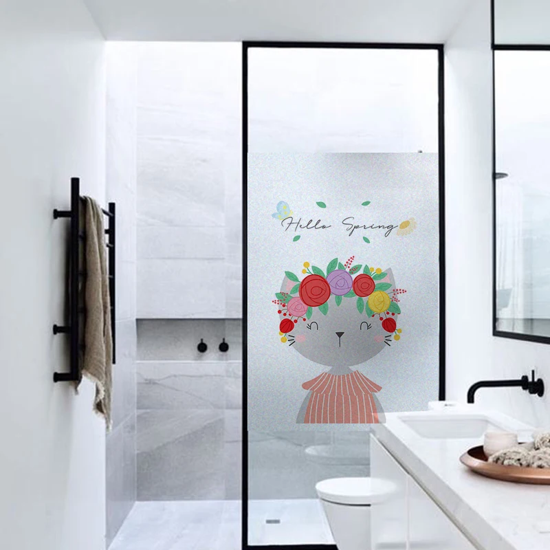 Cartoon Frosted Privacy Window Film Stained Glass Transfer Vinyl Stickers Shower Door No Glue | Дом и сад