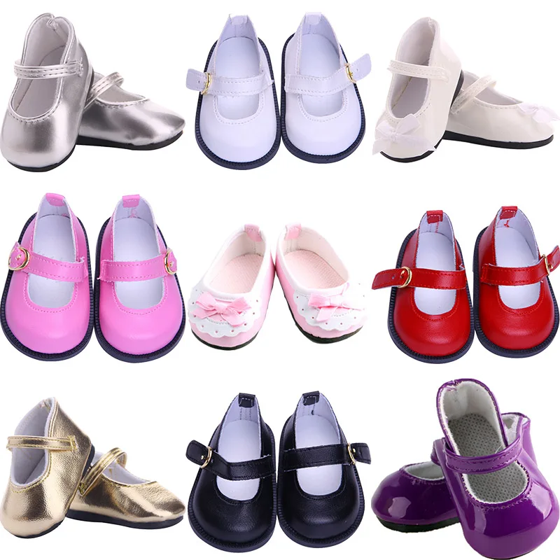 Beautiful Bow Lace Leather Doll Shoes 7 cm For 18 Inch Doll 43 CM Born Baby Doll,Toys For Girls,Our Generation Doll Accessories