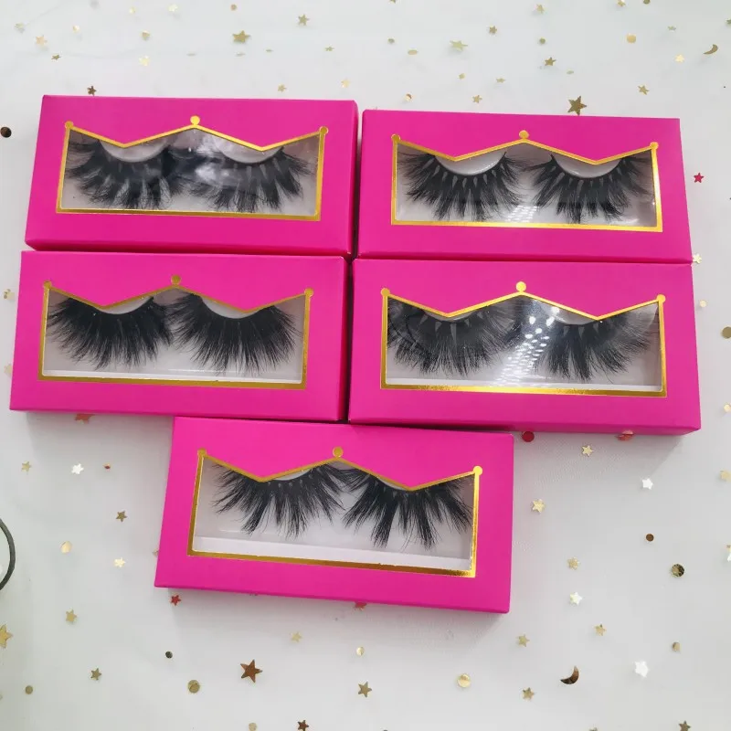 

25mm 3D mink eyelashes with pink crown box custom private label real mink fur eyelashes