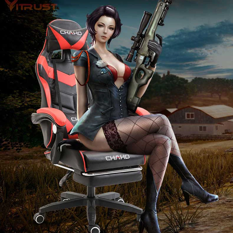 Игровой стул из кожи с высокой спинкой стильный компьютерный для гоночного пк