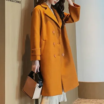 

Women's Red Coats New 2019 Autumn Winter Women Long Leisure Coat Fashion Blue Wool Blends Jacket Elegant Jackets Coats Blend Top