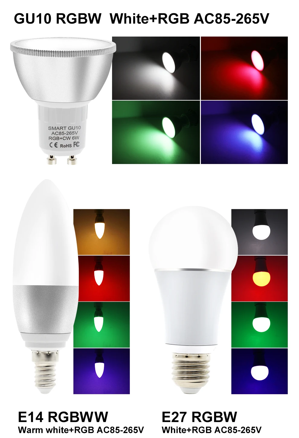 Беспроводной wifi-патрон, умный свет лампы RGB E27 E14 GU10 приложение управления лампочки с регулируемой яркостью wifi RGB светодиодные полосы набор работает с Amazon Alexa Google