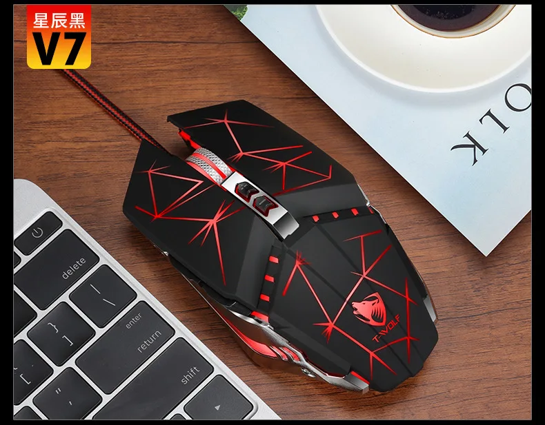 Новинка для T-WOLF V7 игровая мышь Проводная [3200 dpi] [дыхательный светильник] USB компьютерные мыши RGB игровая мышь для ПК 7 кнопок для ПК