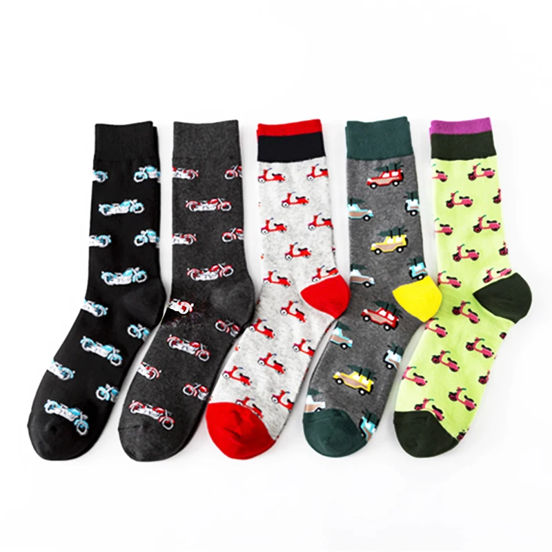Happy Men Socks Harajuku Funny Socks With Print Fashion Motorcycle Jeep Bicycle Hip Hop Cool Compression Socks Men's Clothing