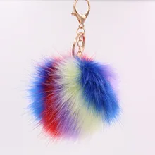 Желаю Лидер продаж мульти-в цветную полоску; вязаная шапка ключ "помпон" кольцо из искусственного лисьего меха меховая одежда подвеска для сумочек Для женщин плюшевые подвесные украшения