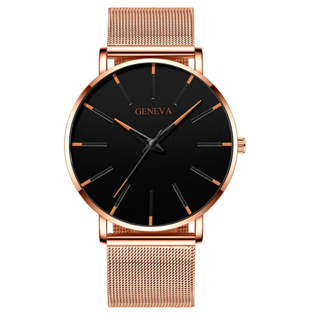 Top Brand Fashion Minimalist Ultra-thin Watch Men's Business Stainless Steel Strap Steel Mesh Quartz Watch Relogio Masculino M Rose Gold Orange
