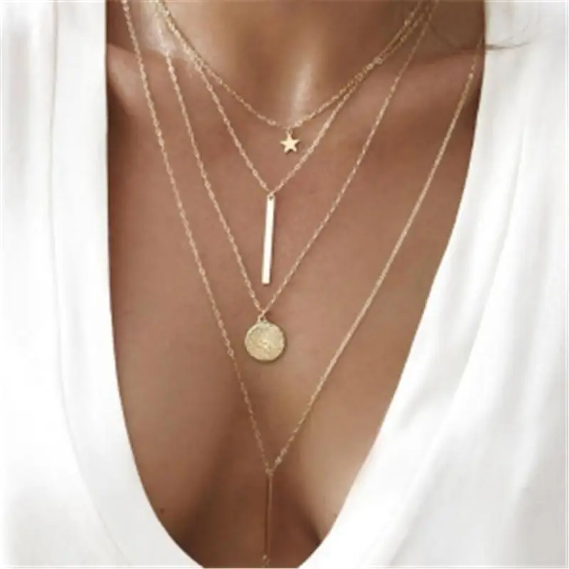 Fashion Statement Multilayer Necklace Multi-element Metal Rod Circles Geometric Round Chokers Necklaces Women Jewelry