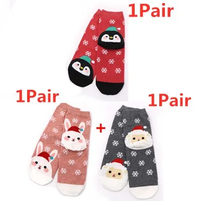 3Pairs 1/2/3 пары Повседневное зимние рождественские носки детские носки с мультяшными рисунками Санта Клаус Снеговик хлопковые носки модные забавный узор Утепленная одежда Для женщин носки - Цвет: 3Pairs