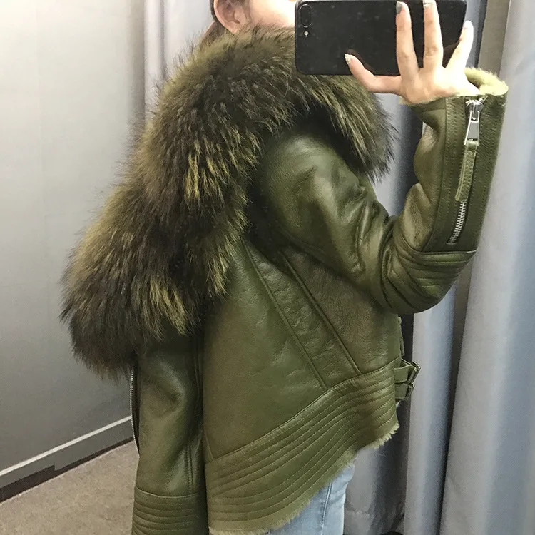 Зимние роскошные кожаные куртки женские Короткие Куртки из натуральной кожи большой Лисий меховой воротник теплые овечья шерсть подкладка кожаные пальто w1844