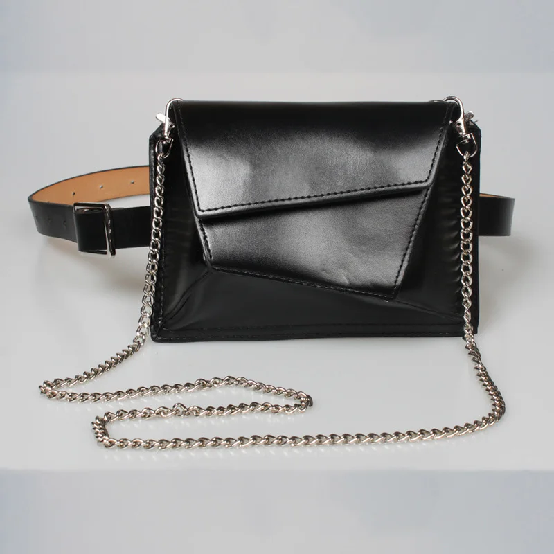 Black waist bag Женская сумка на пояс, модная сумка из искусственной кожи, поясная сумка, сумки на пояс неправильной формы, нагрудные сумки, сумка через плечо, винтажная цепочка, сумка на бедро - Цвет: Black waist bag