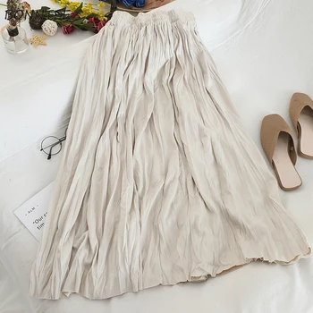 

Skirts Womens Oversize High Elastic Waist Solid Simple Leisure Comfortable Women Pleated Skirt Student Style Daily All-match New