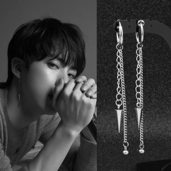 

Single Stainless Steel Tapered Pendant Chain Earrings 2020 Korean New Long Tassel Earring Fashion Neutral Punk Jewelry BTS-520