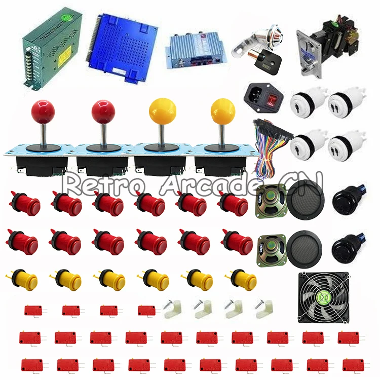 US $460.32 3 sets 1162 in 1 elf game arcade machine parts bundles kit diy pcb board button joystick coin acceptor harness speaker etc