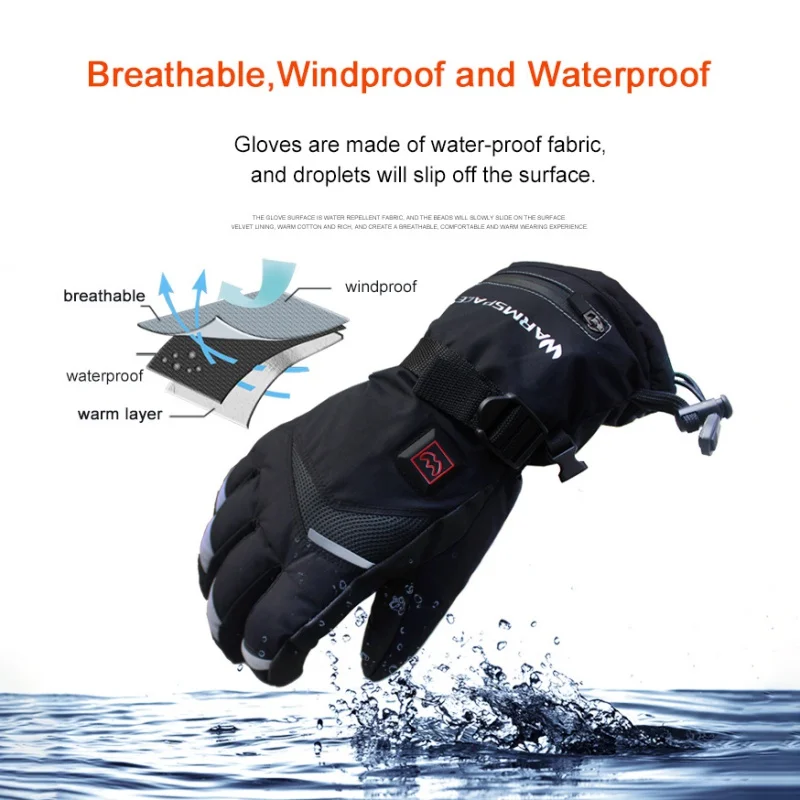 1 Pair Winter Electric Thermal Gloves Waterproof Heated Gloves Battery Powered Touch Screen Ski Motorcycle Snow Mitten Glove