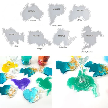 

Seven Continents Map Coaster Resin Molds Fruit Cup Silicone Tray Map Molds Craft