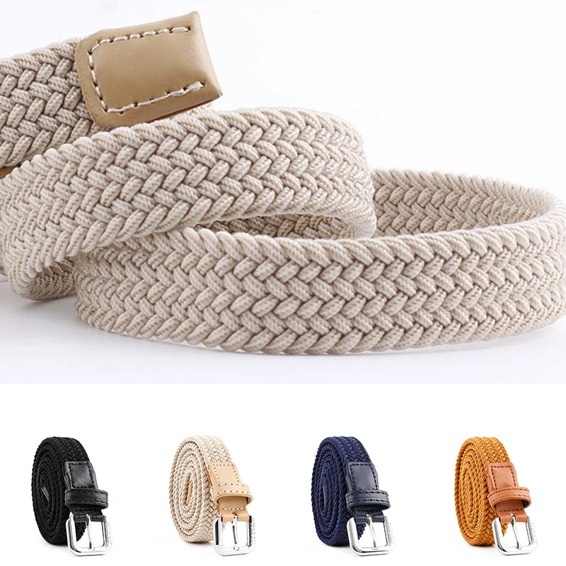 New Unisex Casual Stretch Woven Belt Women Men Elastic Belts For Jeans Knitted Belts Vintage Solid Braided Belt Pin Buckle Belt crocodile skin belt