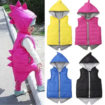 

6M-5T Kids Winter Warm Cartoon 3D Dinosaur Hoodies Princess Kids Baby Girl Cotton-padded Jacket Waistcoat Coat Outwear