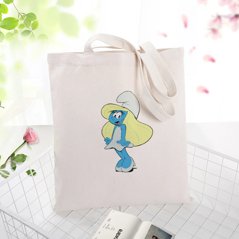 

blue cartoon Tote Bag Canvas Handbag Shopping Bag Custom Print Logo Text DIY Daily Use Eco Ecologicas Reusable Recycle