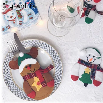 

8pcs Christmas Decoration for Home Dinner Table Santa Claus Snowman Kitchen Tableware Holder Bag Xmas Gift Navidad New Year 2021