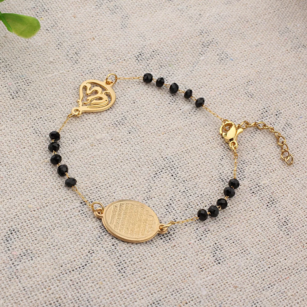 B201 Stainless Steel Muslim Arabic Charms Bracelet Black Color Faceted Glass Beads Bracelets For Islam Rosary Jewelry bracelet jewelry