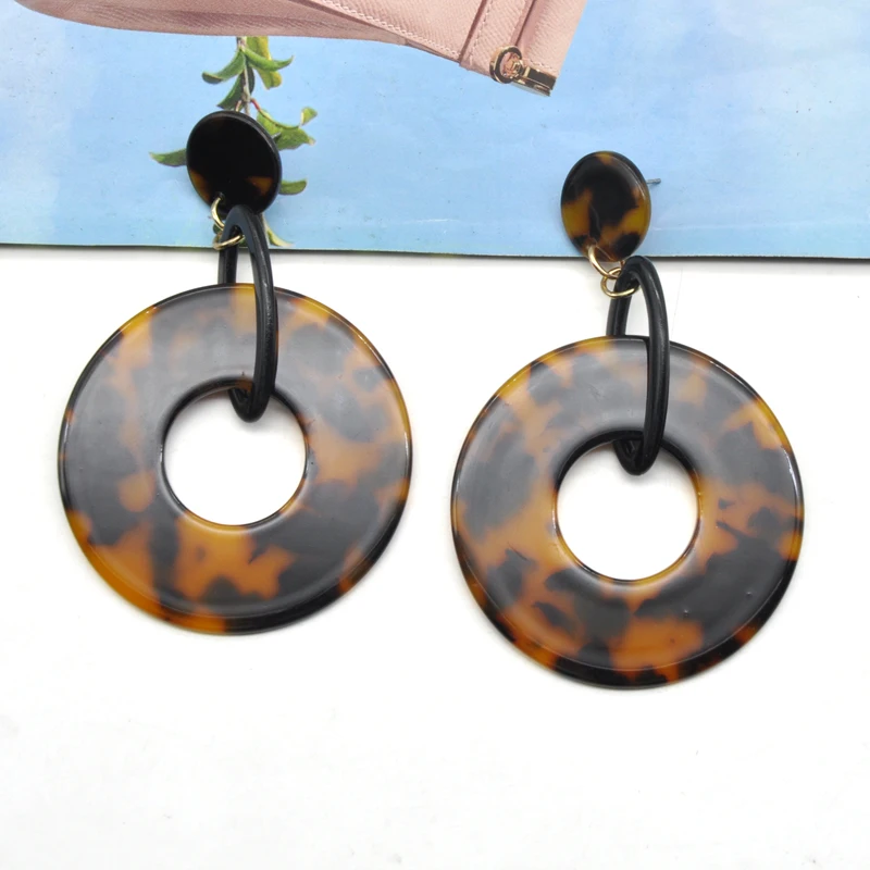 Leopard Pattern Chunky Round Shape Acylic Drop Earrings Tortoise Shell Eer Jewelry | Украшения и аксессуары