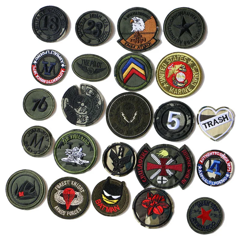 

1 Pcs Round camouflage icon numbers, batman, letters, stars, medals Patches DIY Stripes Clothes Patchwork Stickers Custom Badges