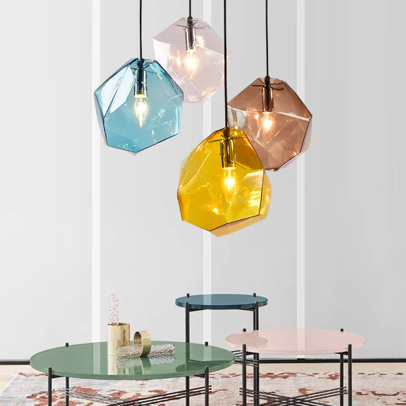 

New four colorful glass simple E14 Single Head Led crystal Pendant Lamp Glass Coffee Bar Restaurant Living Room Hanging Lighting