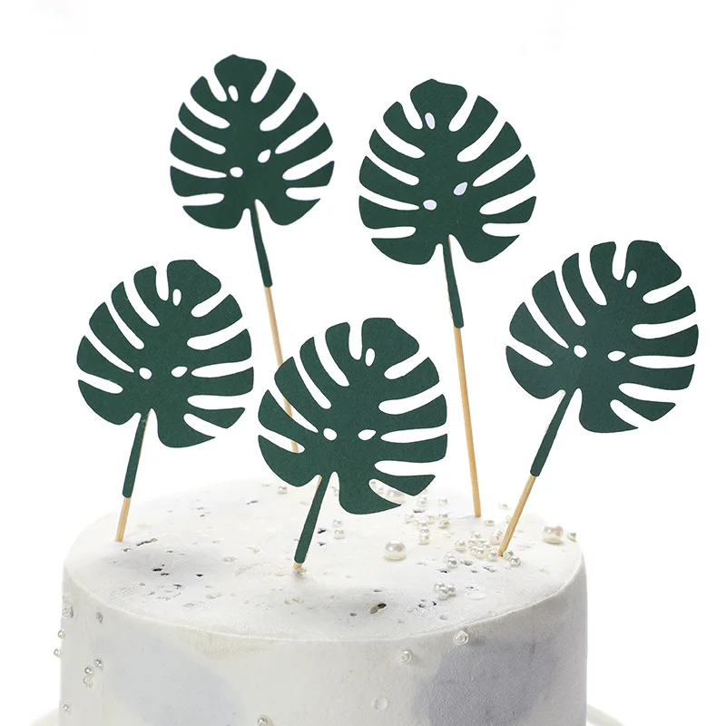 Monstera Deliciosa Лев зеленый лес кактус тема Топпер для торта «С Днем Рождения» Дети сувениры сафари день рождения поставки - Цвет: 5pcs MD2