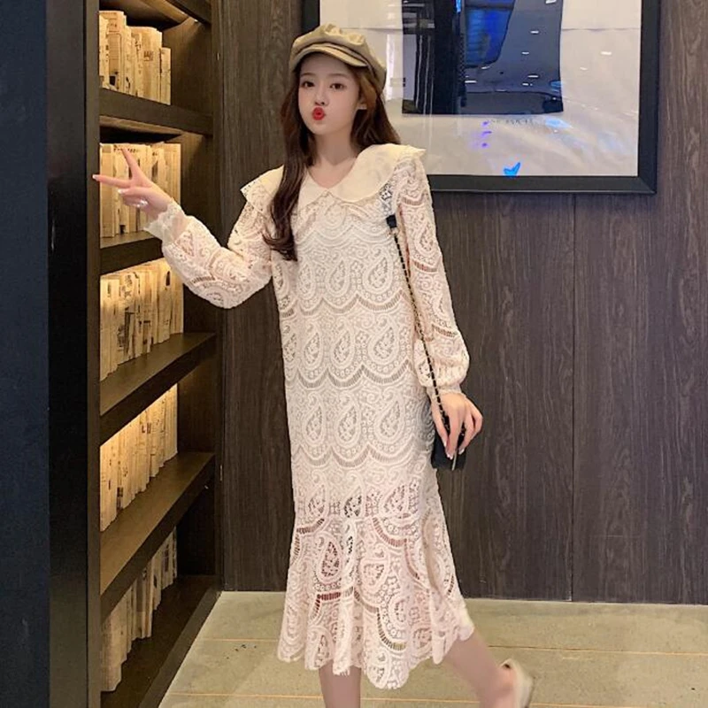 

Women's 2020 Spring Summer New Style French Temperament First Love Lace Double Doll Collar Dress