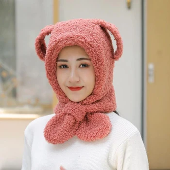 

Korean Adult Hat Autumn and Winter Models for Men and Women Adult Lamb Wool Cartoon Rabbit Ears Thickened Warm Earmuff Head Hat