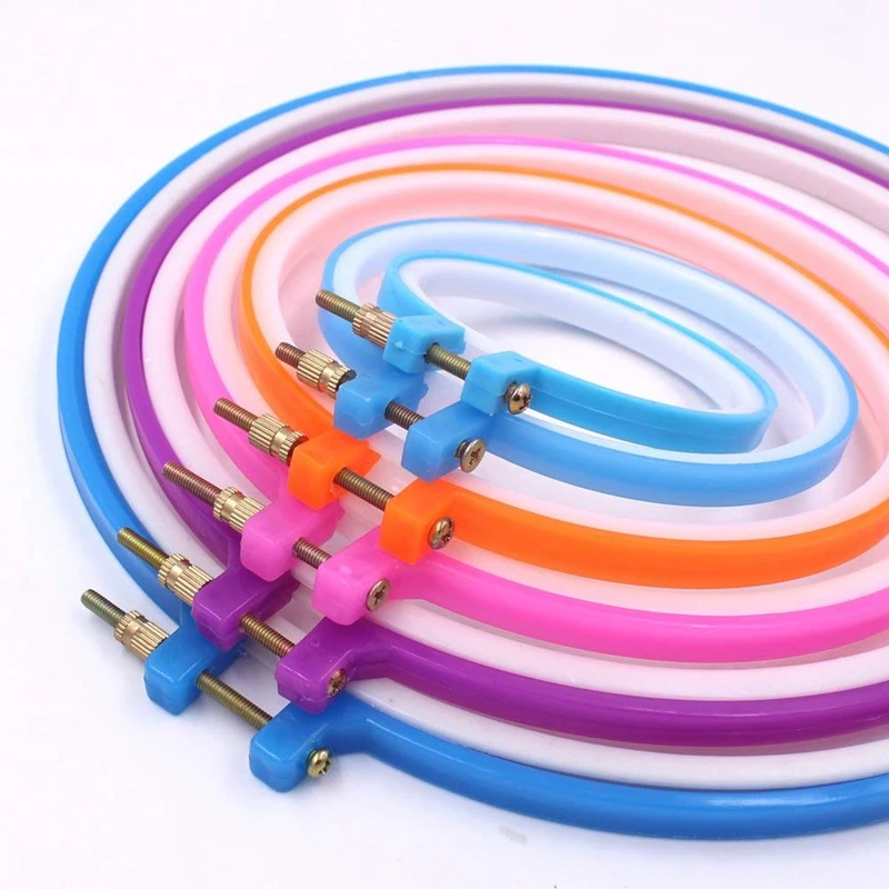 6 Pieces Plastic Embroidery Hoop Set, Variety of Sizes and Colors