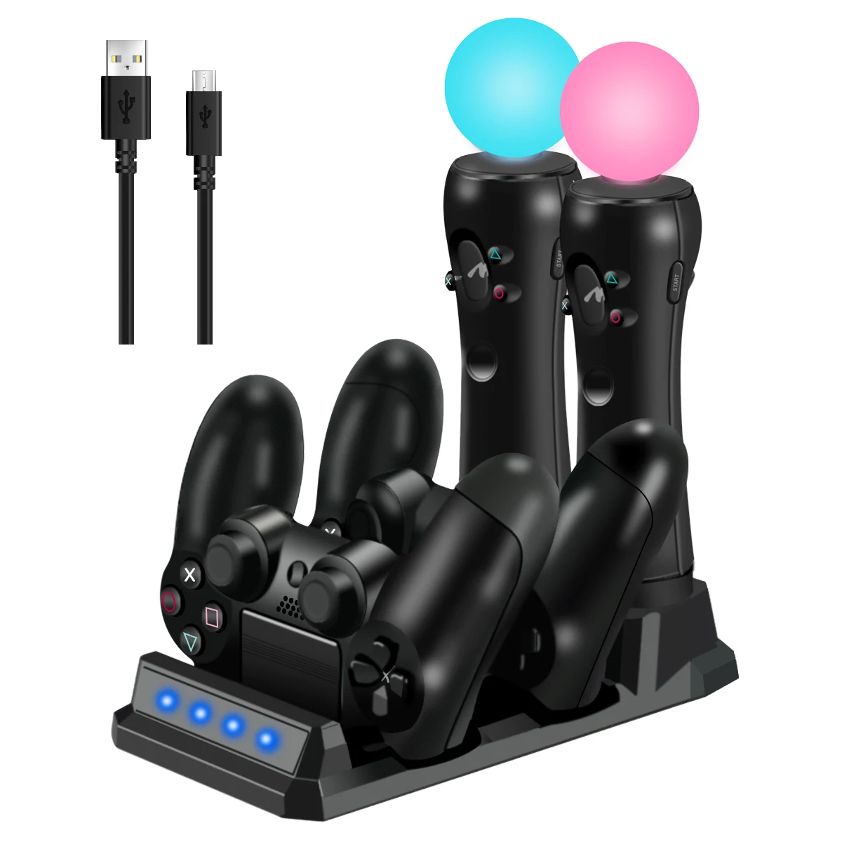

4 in 1 Charging Stand for PS4/PS MOVE Charging Dock Station Stand for Playstation PS4/PS Charger for PlayStation MOVE Controller