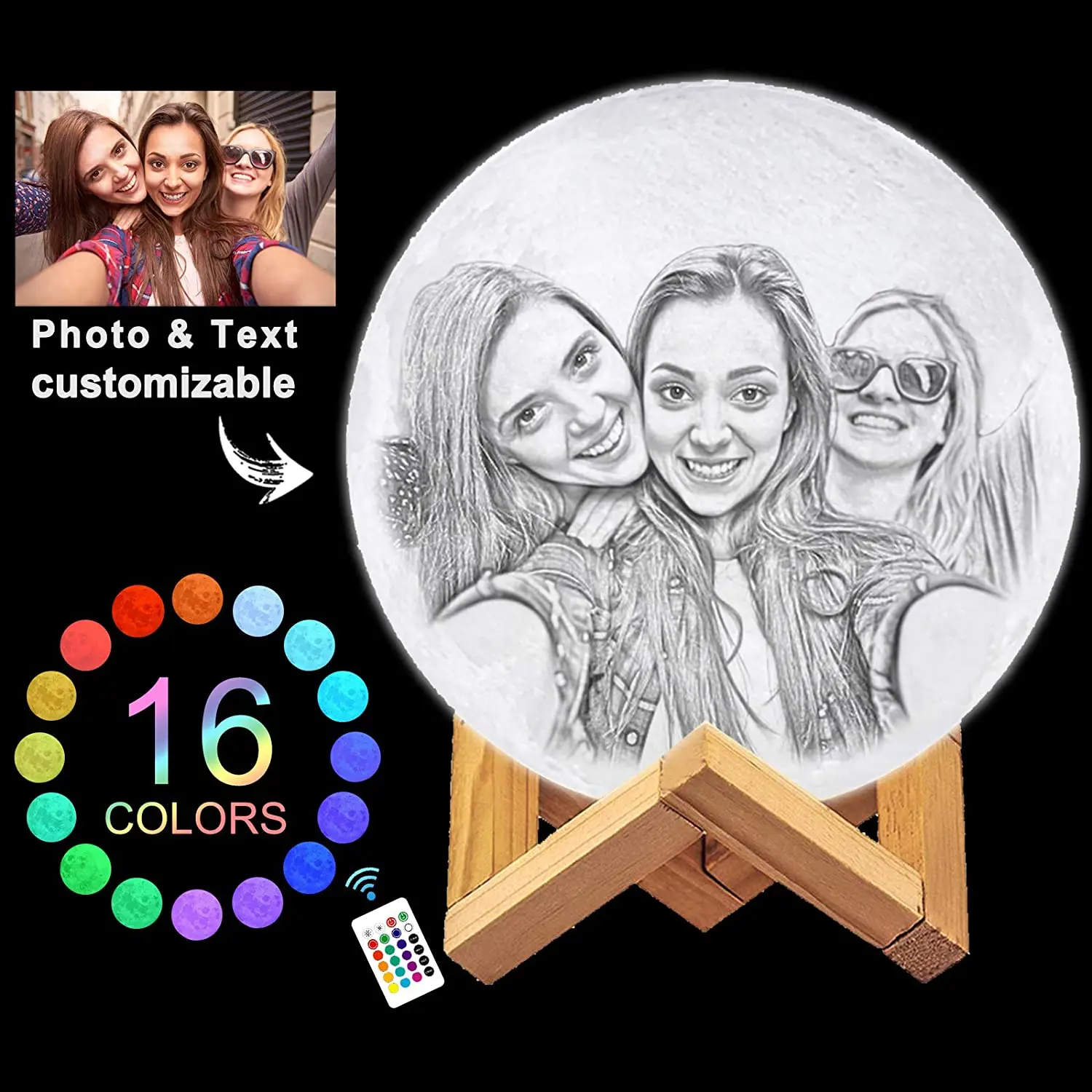 

New 3D Moon Lamp Personalized Photo Customized with Picture Engraved Stand 16 Colors USB Charging Night Light Gift Drop Ship
