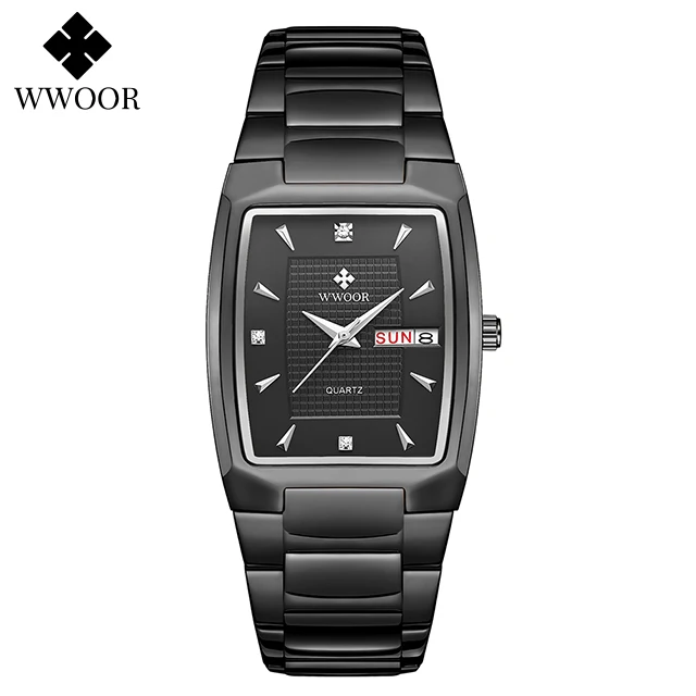 Watches Men WWOOR Brand Casual Simple Men's Quartz Clock Rose Gold Square Waterproof Week Display Wristwatches Relogio Masculino 