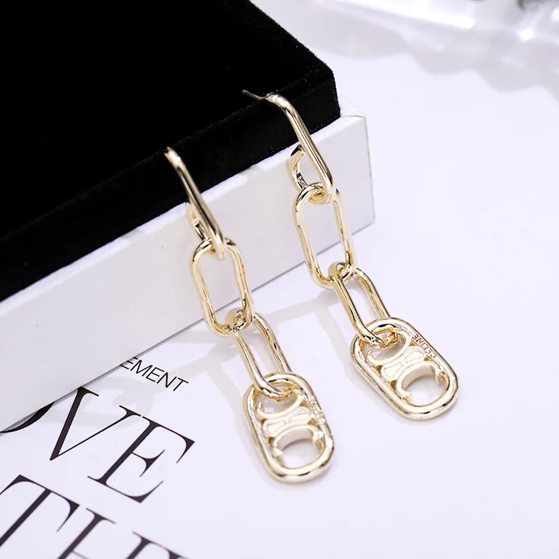 

2020 New Exaggerated Thick Chain Earrings European And American Women's Simple Temperament Brass Golden Chain Long Earrings