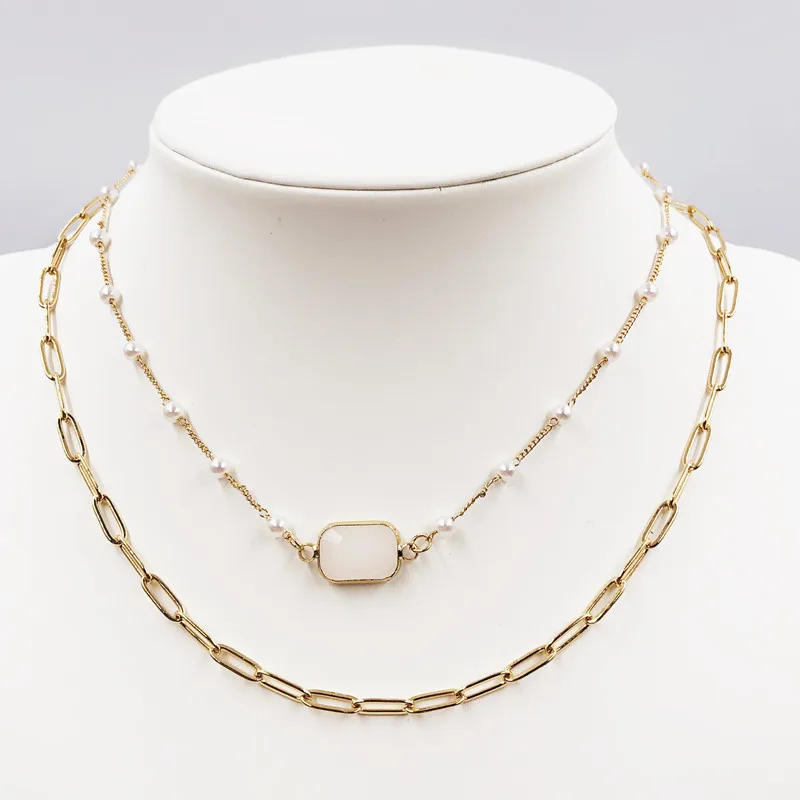Fashion creative multi-layer gem woman necklace pearl chain jewel pendant atmospheric European and American wind | Украшения и