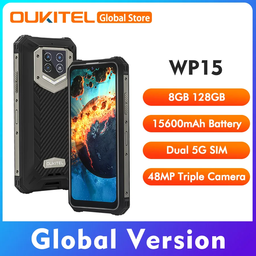 Global Version Oukitel Wp15 6.5&quotHD+ Smartphone Android 11 Octa Core 15600mAh 48MP Camera 8GB 128GB Rugged NFC Mobile Phone | Мобильные