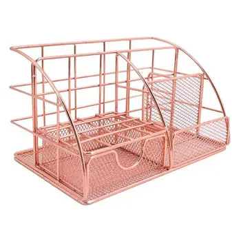 

Cosmetic Storage Holder Rose Gold Iron Art Nordic Makeup Organizer Basket Eyeliner Brush Set Storage Cup Dressing Table Box