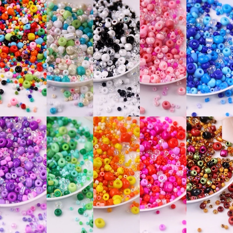 

10g/Pack Mix Size 1.5-4mm Opaque Glass Seed Beads Mixed Solid Colors Spacer Glass Rice Beads for Fashion DIY Handmade Bracelet